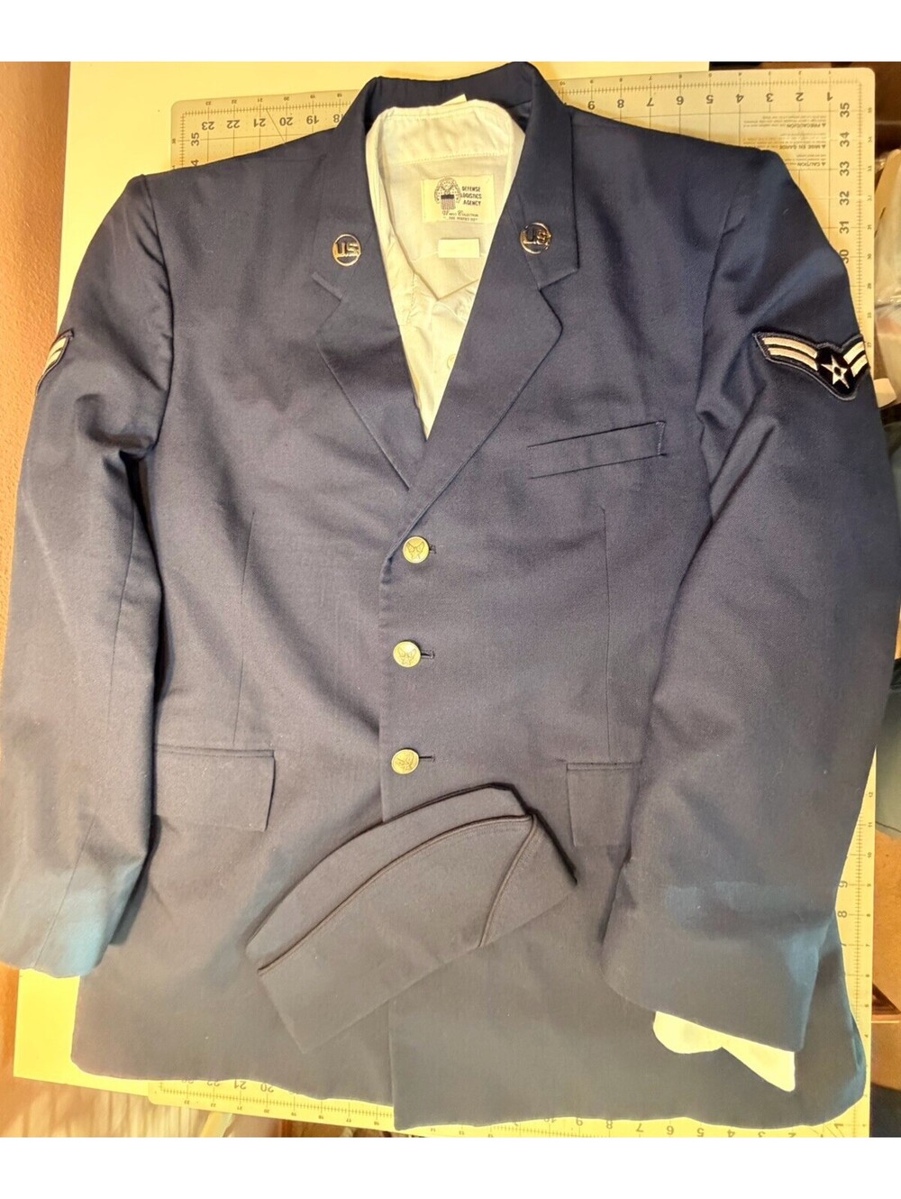 USAF Blue Service Dress Coat 50L Military, Hat & Long sleeve